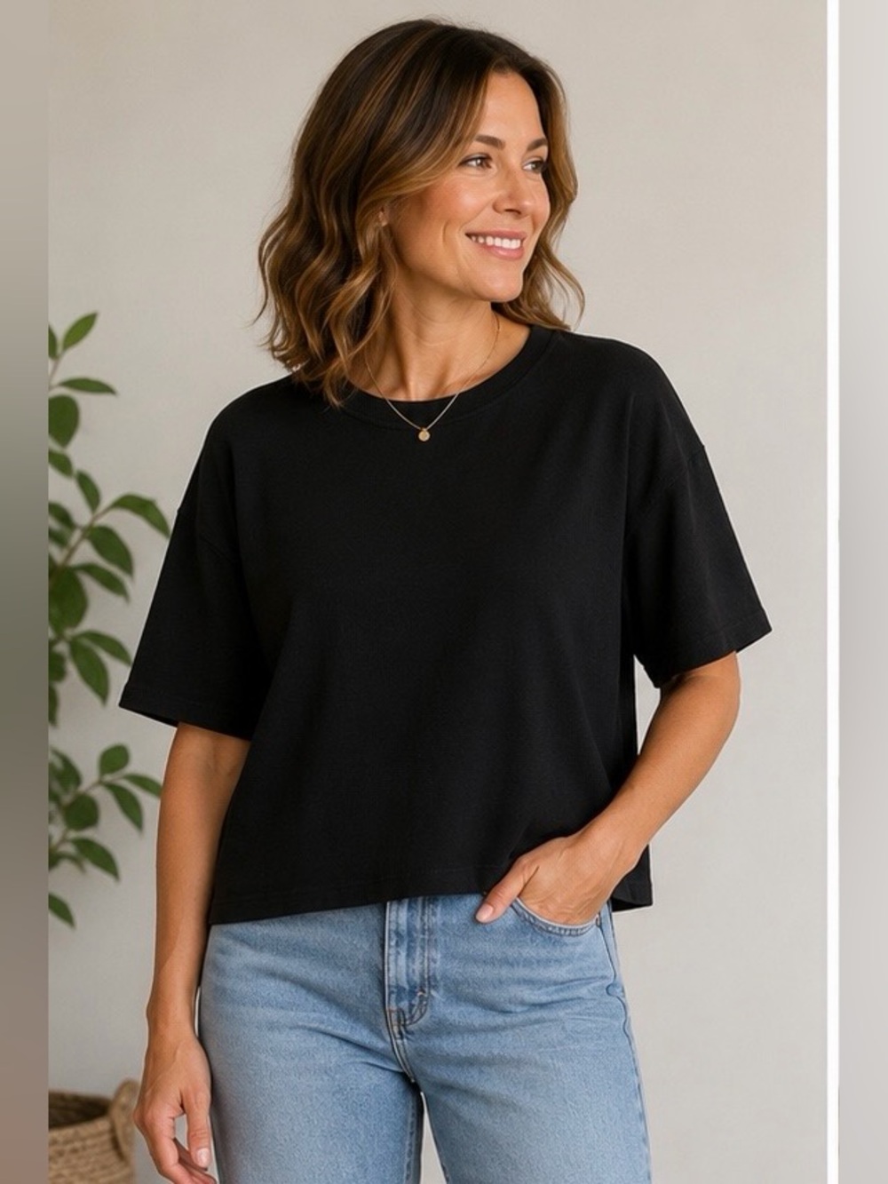 Splendid Callista Boxy Short Sleeve Tee Black NWT Size Large